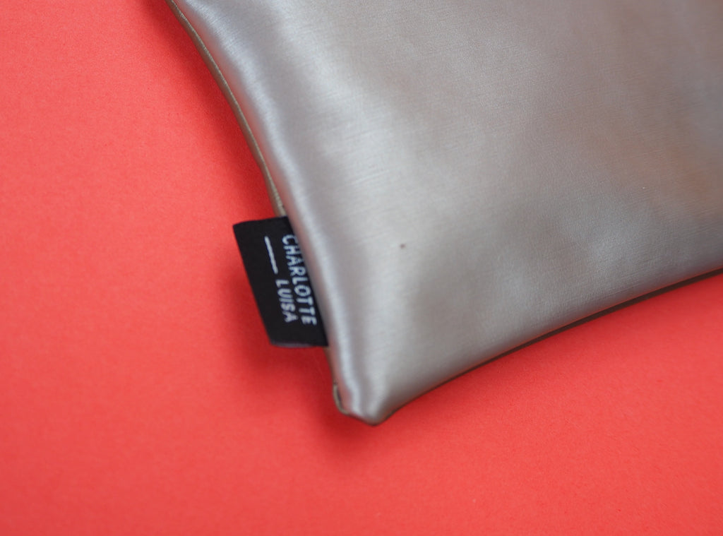 Silver & Bronze Faux Leather Zip Purse, Umbrella Print Lining